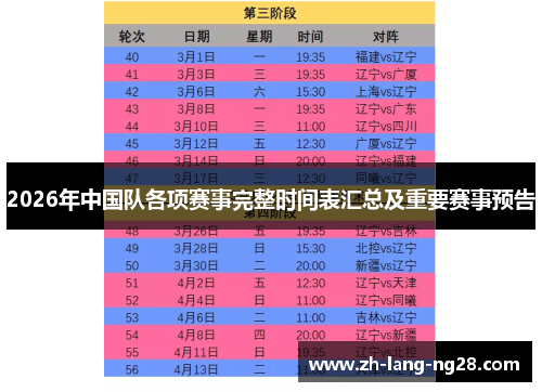2026年中国队各项赛事完整时间表汇总及重要赛事预告